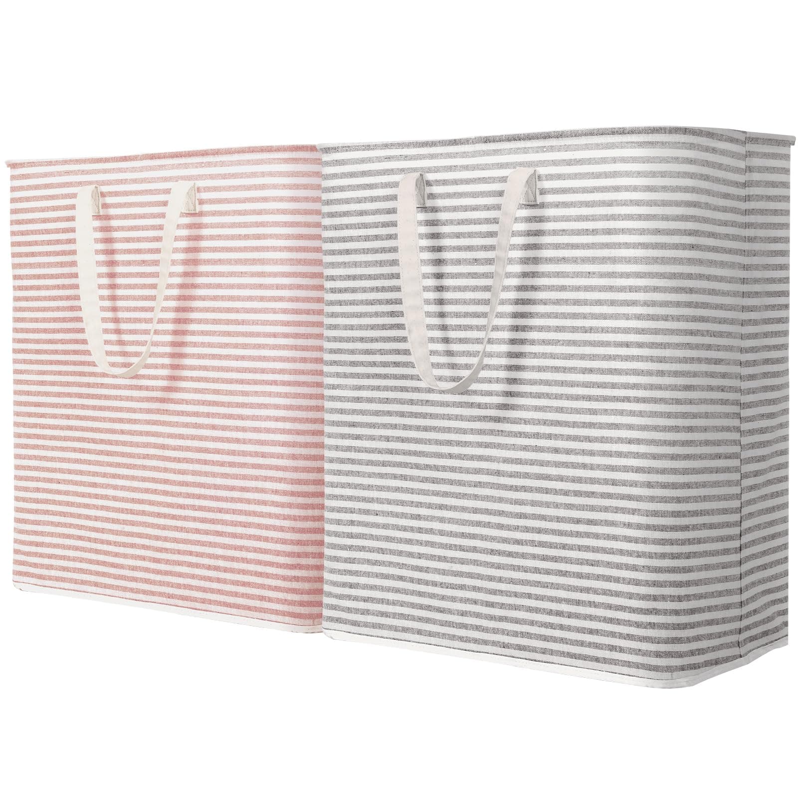 Lifewit 2 Pack Laundry Basket 100L Each, Collapsible Clothes Hamper with Reinforced Handles, Freestanding Waterproof Design for Bedroom and Laundry Room, Grey&Pink 200L Total