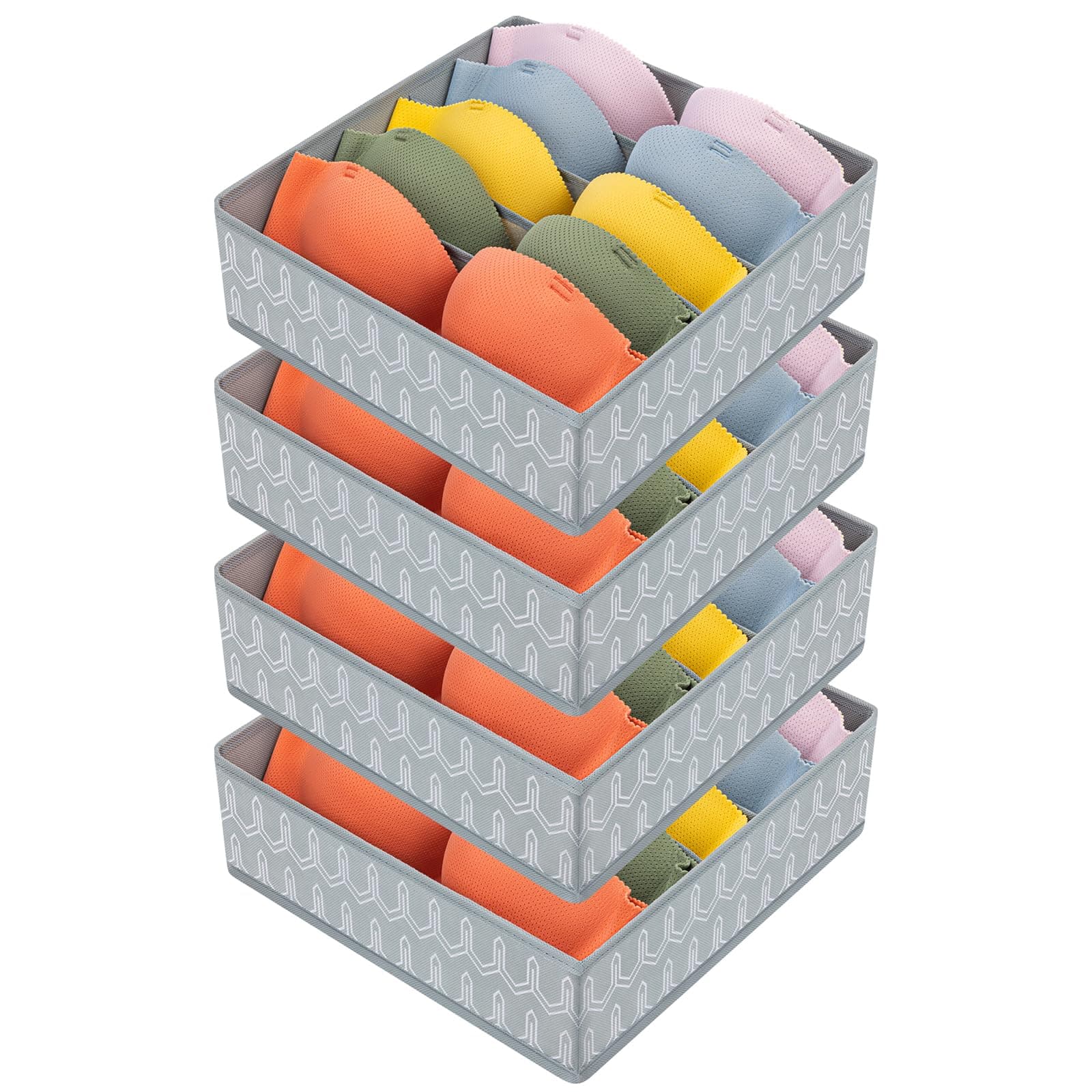 DIMJ 4 Pack Bra & Underwear Drawer Organizer with Divider Zip Storage Cabinet Organizer Fabric Box for Socks, Ties, Belts