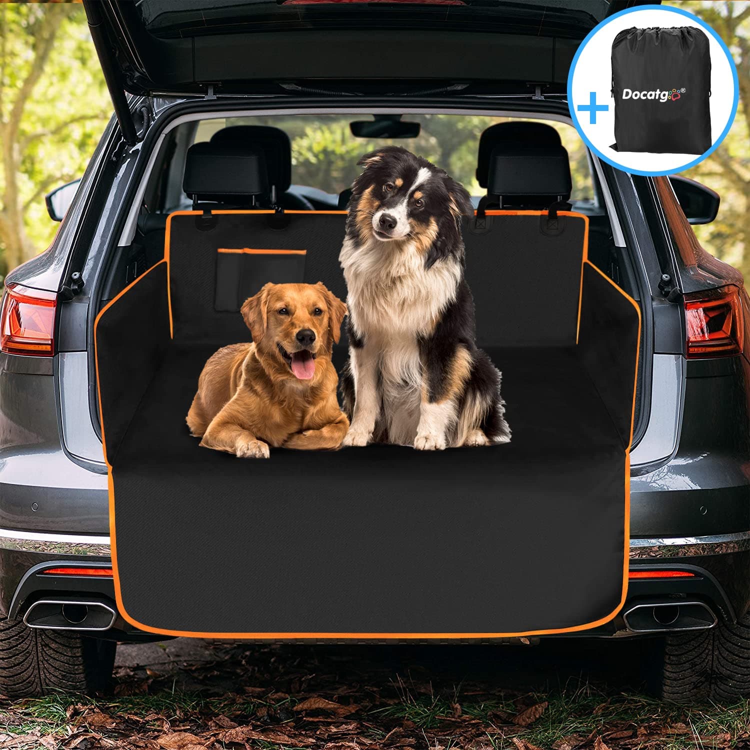 Docatgo Car Boot Protector for Dogs - Universal Nonslip Waterproof Car Boot Liner with Side Protection, Dog Boot Cover with Bumper Flap Protector for Cars Truck SUV (Black)