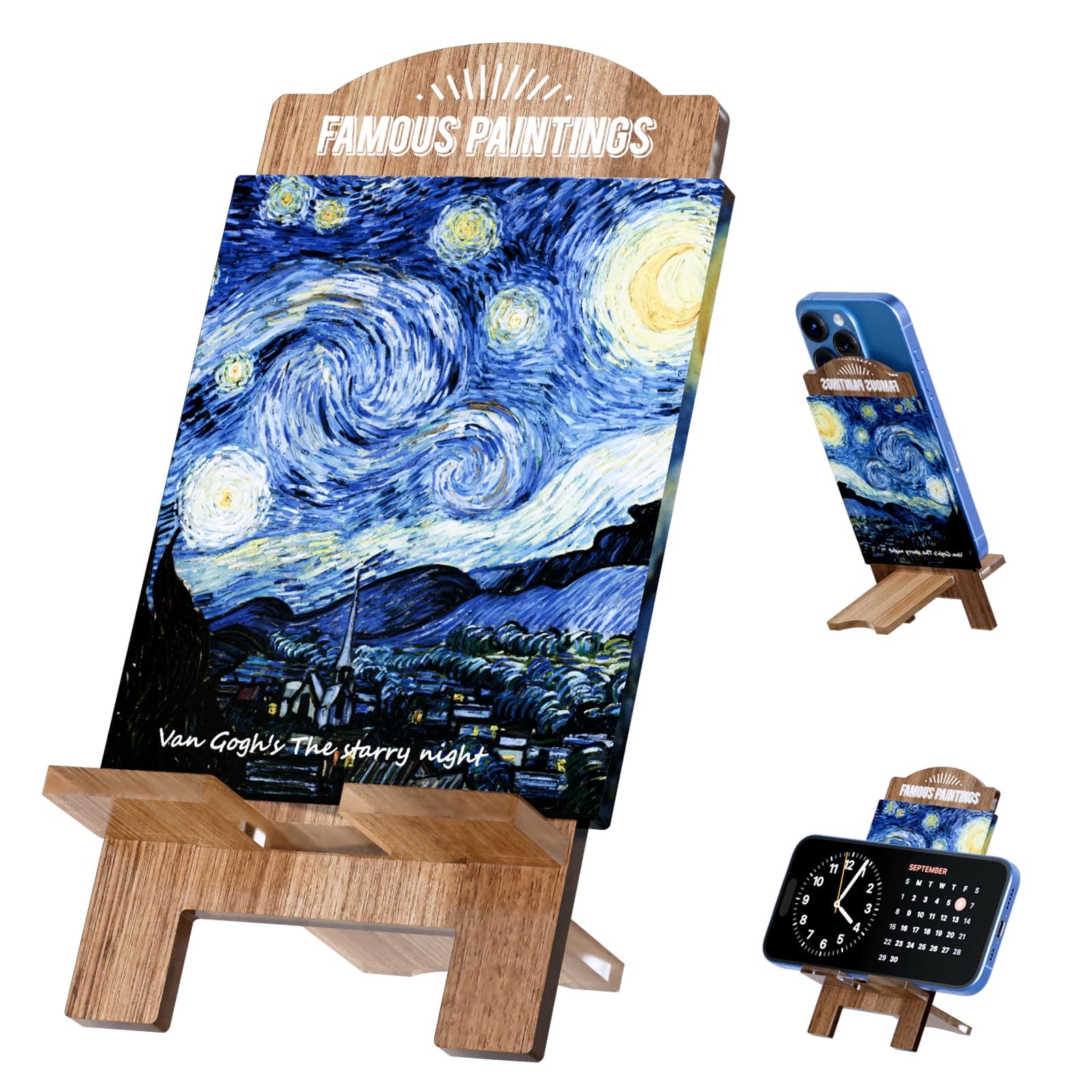 Cute and Artistic Cell Phone Stand for Desk – Multi-Functional Holder for Phones, iPads, Switch, Kindles, and Handheld Consoles.(Starry Night - Van Gogh)