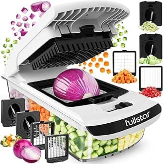 Fullstar Vegetable Chopper & Cutter - Slicer Dicer Spiralizer with Container for Food Veg Onion Cucumber Tomato Salad Potato French Fry - Kitchen Gadgets & Accessories (PRO 4-in-1, White)