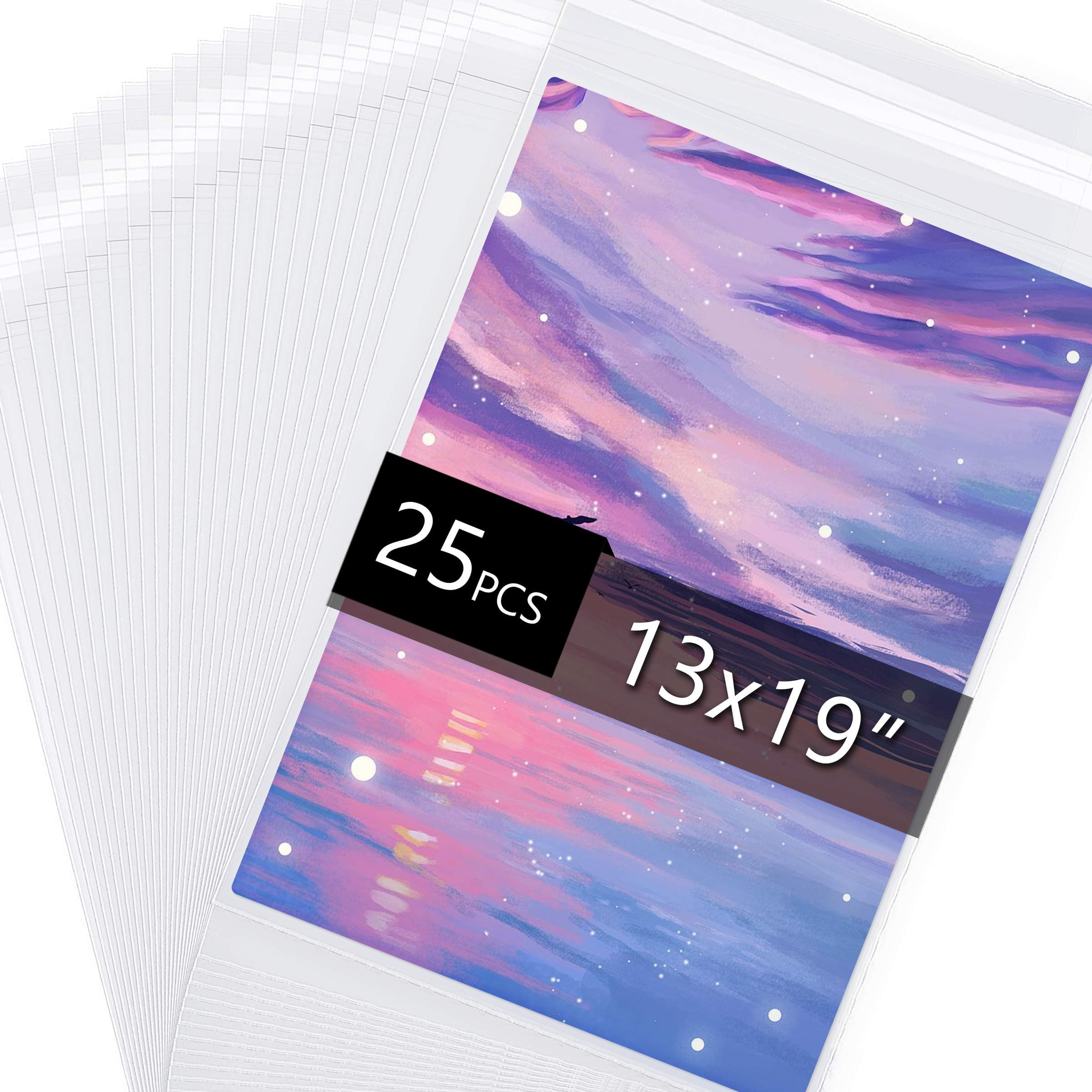 Acid Free 1.496mil (Single Side) Crystal Sealed Clear Bags for 13x19 Art Prints, Photos, 13 2/5 Inches by 19 1/2 Inches, 25-Pack