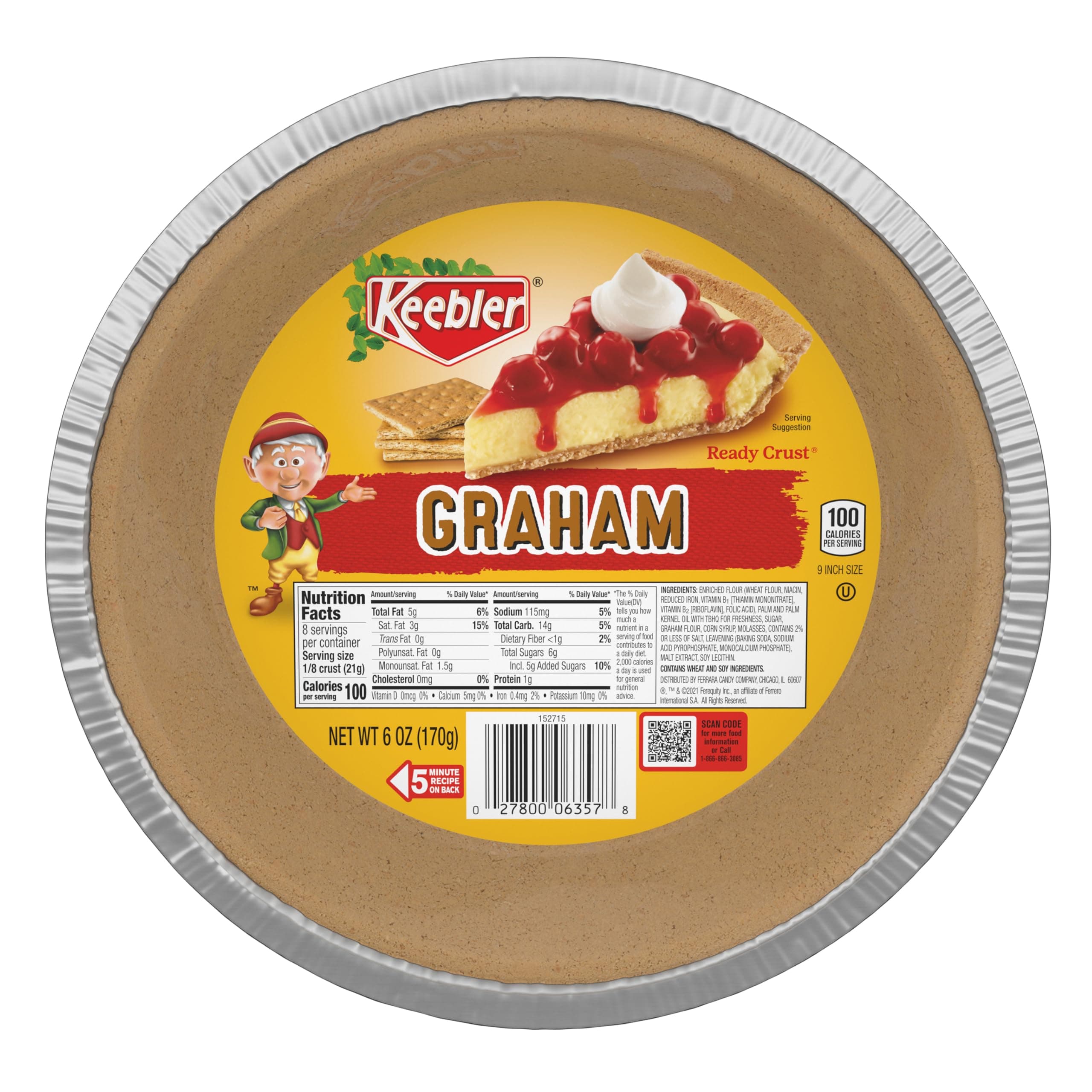 Keebler Ready Crust 9-Inch Graham Cracker Pie Crust, Premade Pie Crust For Baking And No-Bake, 6 oz