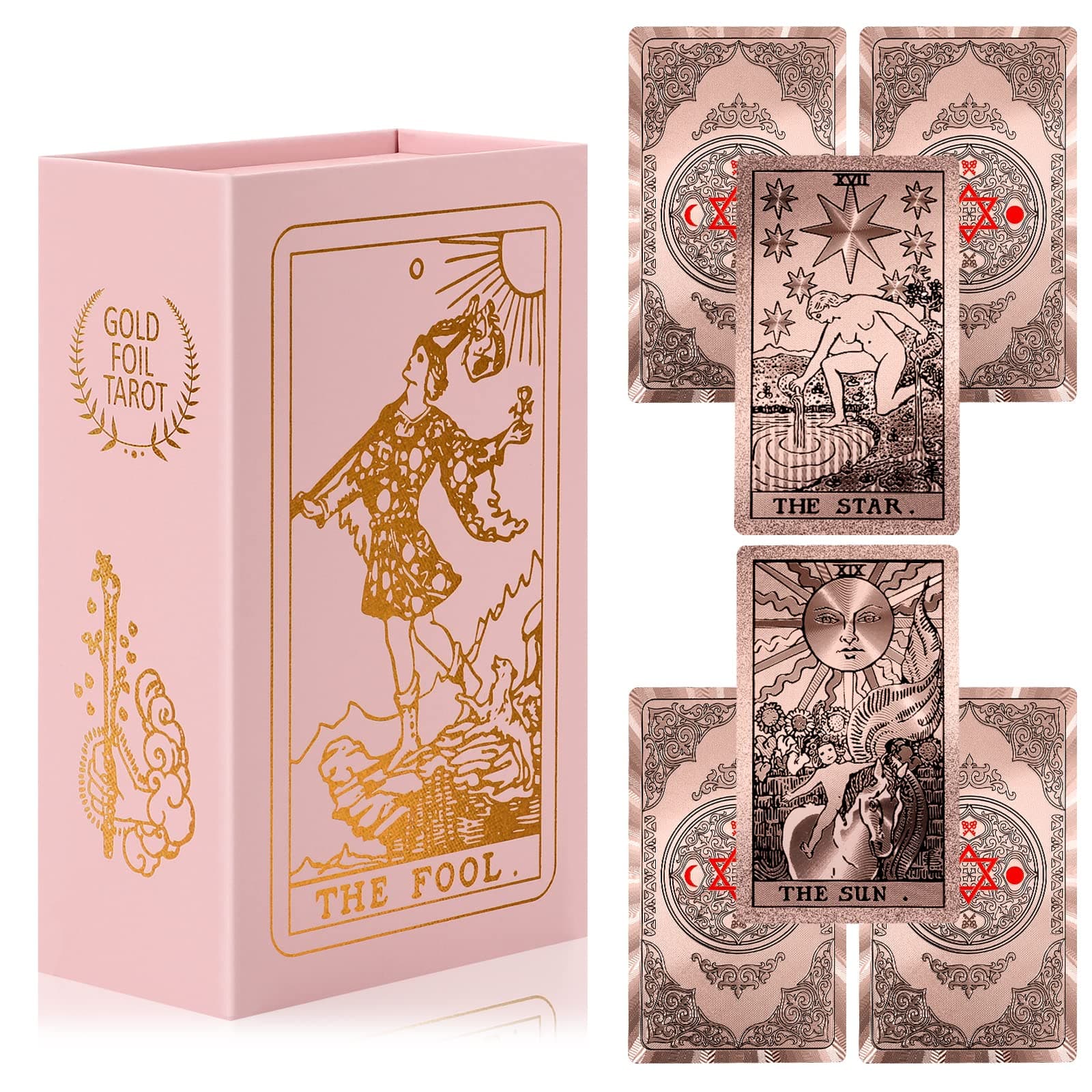 Tarot Cards for Beginners Waterproof Tarot Cards with Guide Book Gold Foil with Meanings on Them 78 Classic Origina Waterproof Rider Waite Taro Deck Fortune Telling Game(Rose Gold)