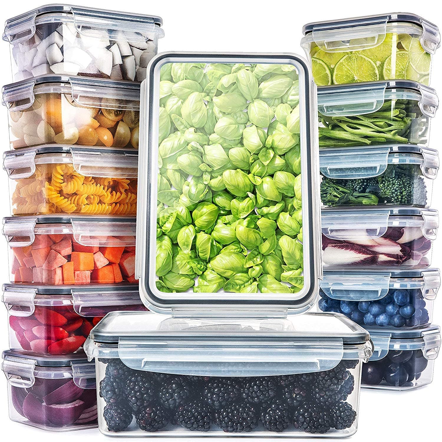 fullstar 28-Piece Plastic Food Storage Containers with Lids (14 Containers & 14 Lids) - Leakproof, BPA-Free, Meal Prep Containers, Reusable Lunch Storage Set for Kitchen Organization (Pack of 28)