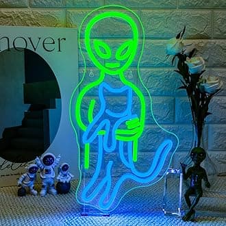 Ineonlife Green Alien Neon Sign, Funny Cat Alien Stuff Neon Signs for Men Cave LED Light Wall Art Decor Game Room Bedroom Party Boys Girls kids Gifts USB Powered 16.5 * 8.6 in