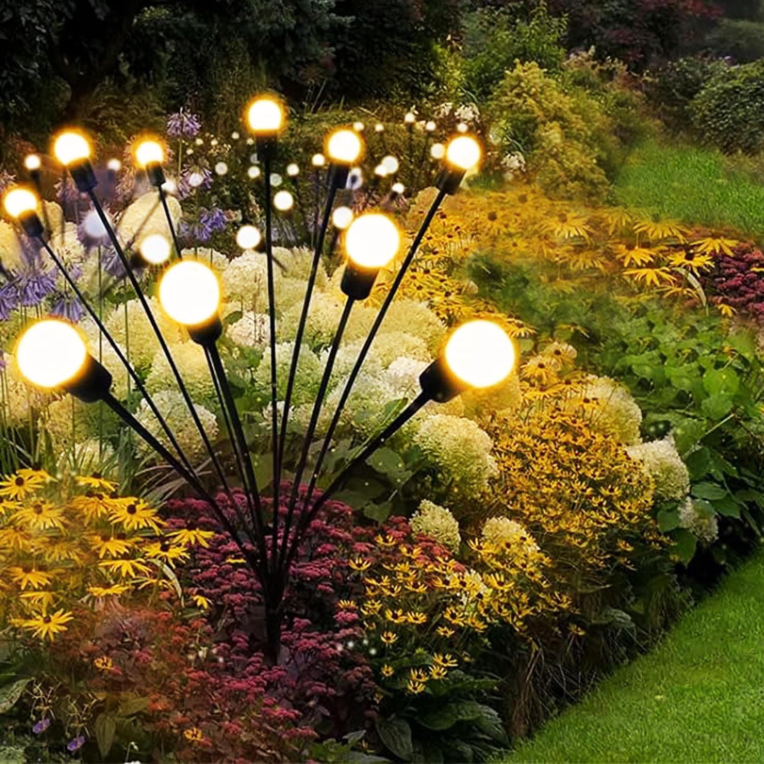 GIGAWATTS GW-301WW 8 LED Solar Firefly Plug-in Ground Lamp BIS Approved Lights Decoration Light for Garden Home Patio Lawn Outdoor Yard Backyards Pathways Campgrounds (Color- Warm White, Pack of 1)