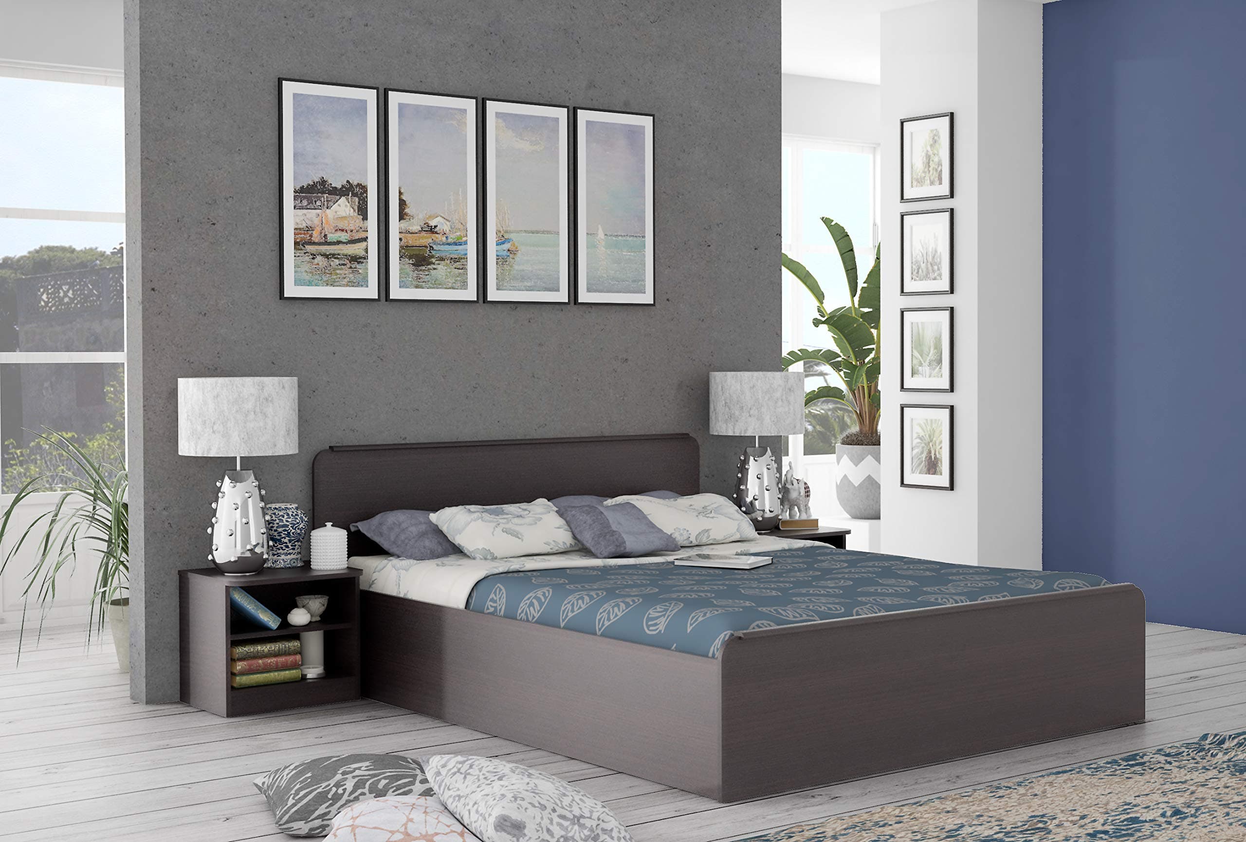 Stylespa Vegas Queen Size Engineered Wood Bed with Box Storage (Particle Board - Imperial Teak)