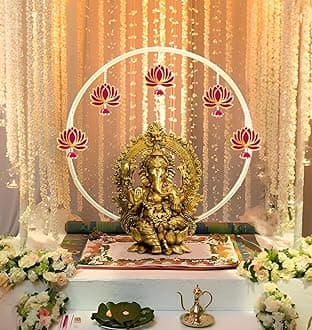 Special You Diwali Decor Items for Home With White PVC Backdrop Stand for Pooja, Lotus Hanging Decoration, Home Decor - 6 Pcs