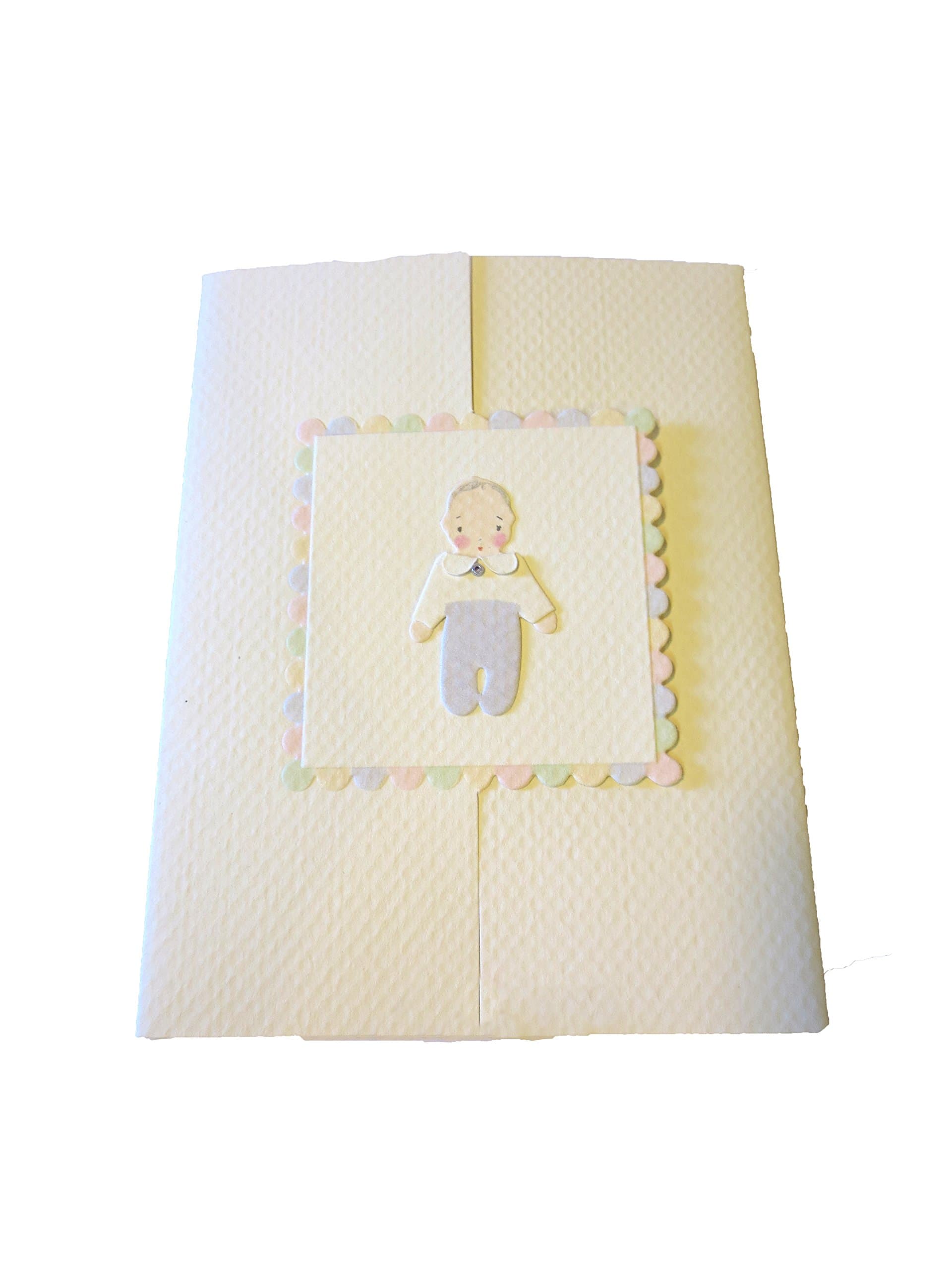 Handmade 4.25"x 5.5" Gate Fold Baby Card, Blank Inside with Matching Envelope