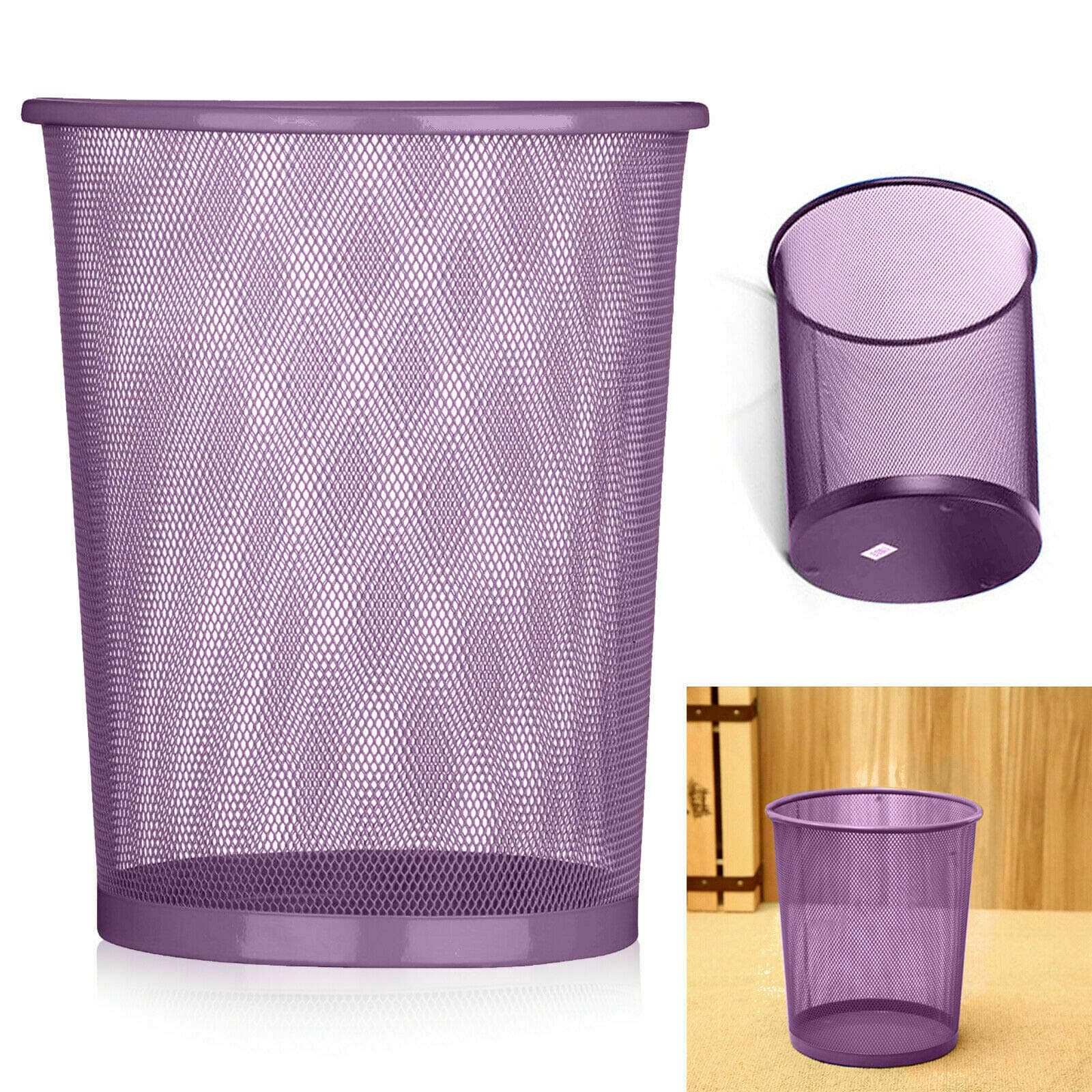 Unicorpse Large Colourful Mesh Waste Paper Basket Office Metal Dustbin Rubbish Bins Trash (Purple)