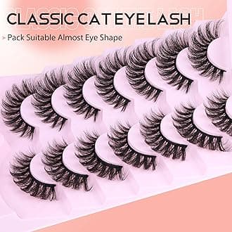 JIMIRE Mink Lashes Fluffy Cat Eye Lashes Wispy 6D Volume False Eyelashes with 2 in 1 Magic Eyelash Glue and Tweezers Kit Look Like Lash Extension 7 Pairs Pack