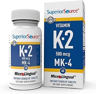 Superior Source Vitamin K2 500 mcg MK-4 - Bone Strength & Health Support Supplement - Vitamin K Supplement Helps in Soft Tissue Health & Calcium Absorption - 60 Sublingual Dissolving Tablets