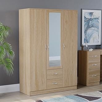 Vida Designs Riano Wardrobe, With Shelf & Hanging Rail Bedroom Storage Furniture (Pine, 3 Door Mirrored)