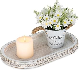 Moptrek Tive Wooden Serving Tray: Rustic, Brown Bead Oval Tray for Coffee Table, Farmhouse Decor, Kitchen Counter, Vintage Centerpiece, Living Room Home Organizer