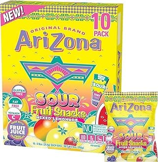 AriZona Lemonade Fruit Snacks, Sour Lemonade - 0.9 oz, 10 count Box