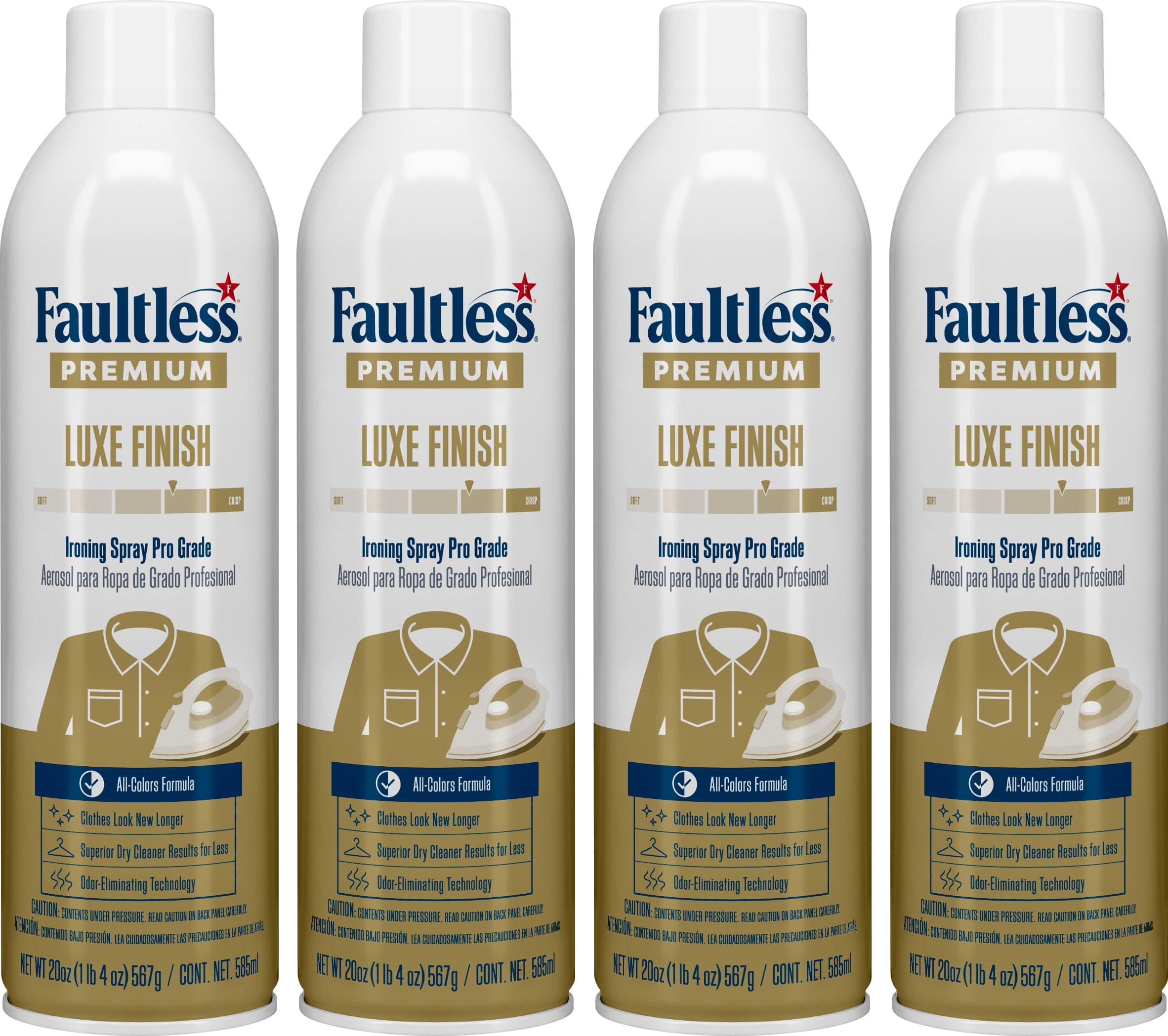 Faultless Premium Luxe Spray Starch (20 Oz, 4 Pack) Spray Starch for Ironing that Makes Your Clothes New Again, Use as a Spray on Starch that Reduces Ironing Time with No Flaking, Sticking or Clogging