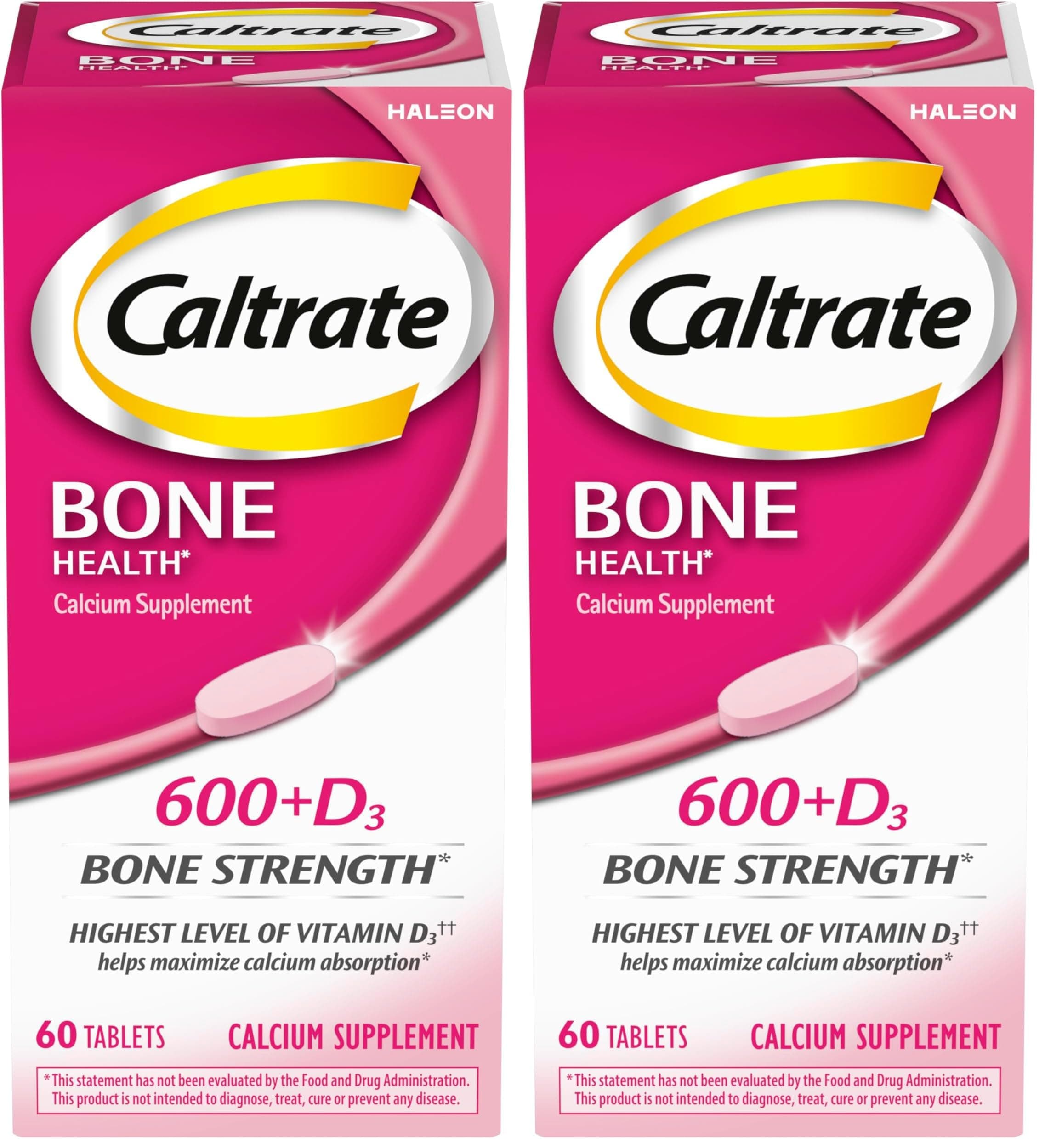 Caltrate 600 Plus D3 Calcium and Vitamin D Supplement Tablets, Bone Health Supplements for Adults - 60 Count (Pack of 2)