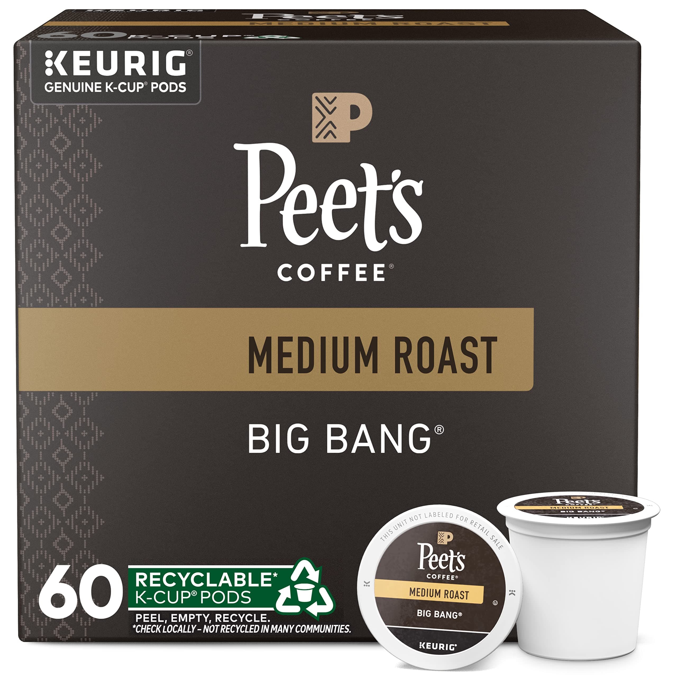 Peet's Coffee, Medium Roast Keurig K-Cup Pods, 100% Arabica Coffee - Big Bang 60 Count (6 Boxes of 10 K-Cup Pods)