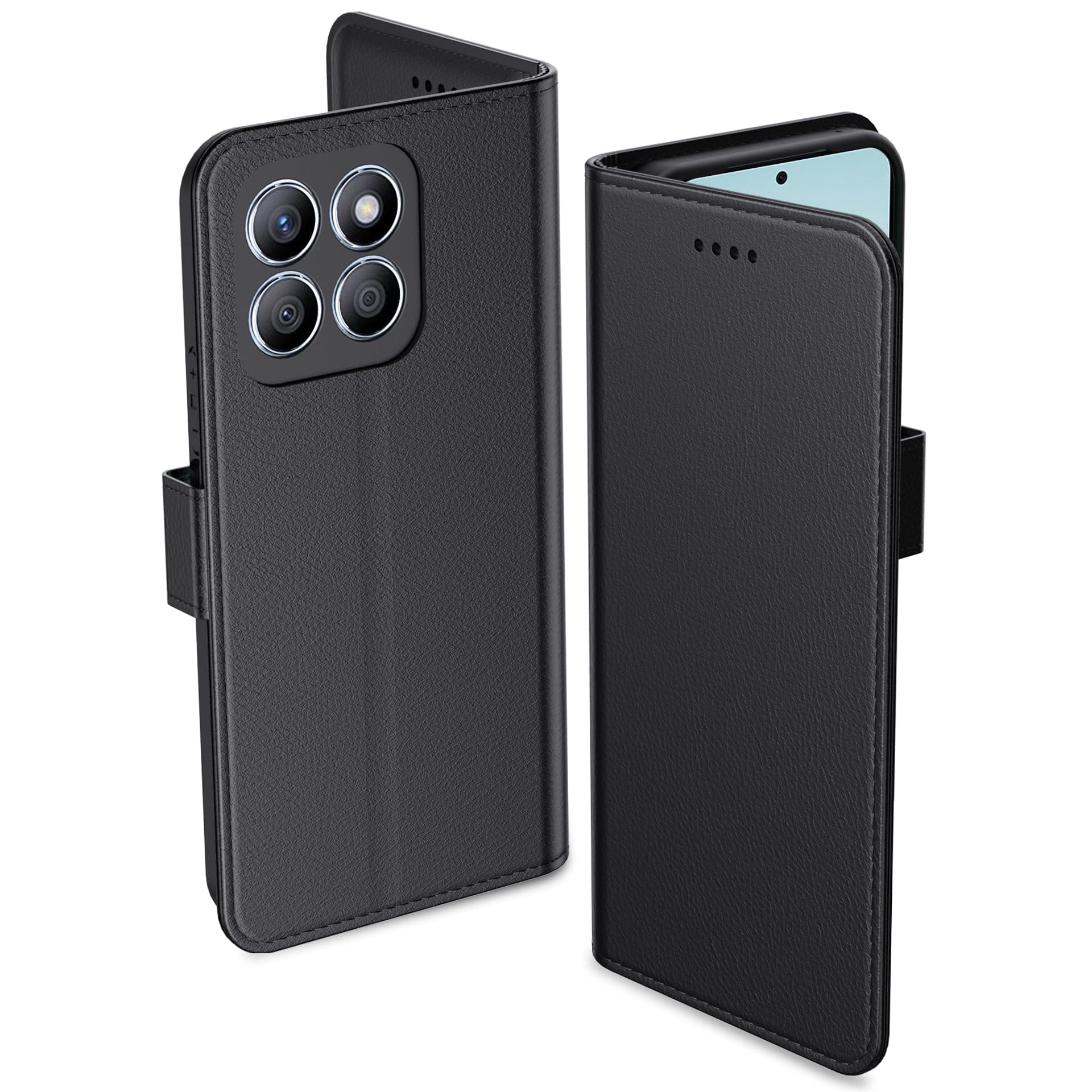 Aiziki Premium Leather Flip Case for Honor 200 Smart/X7c with Card Slots, Magnetic Closure, Kickstand, Shockproof Protection - Black