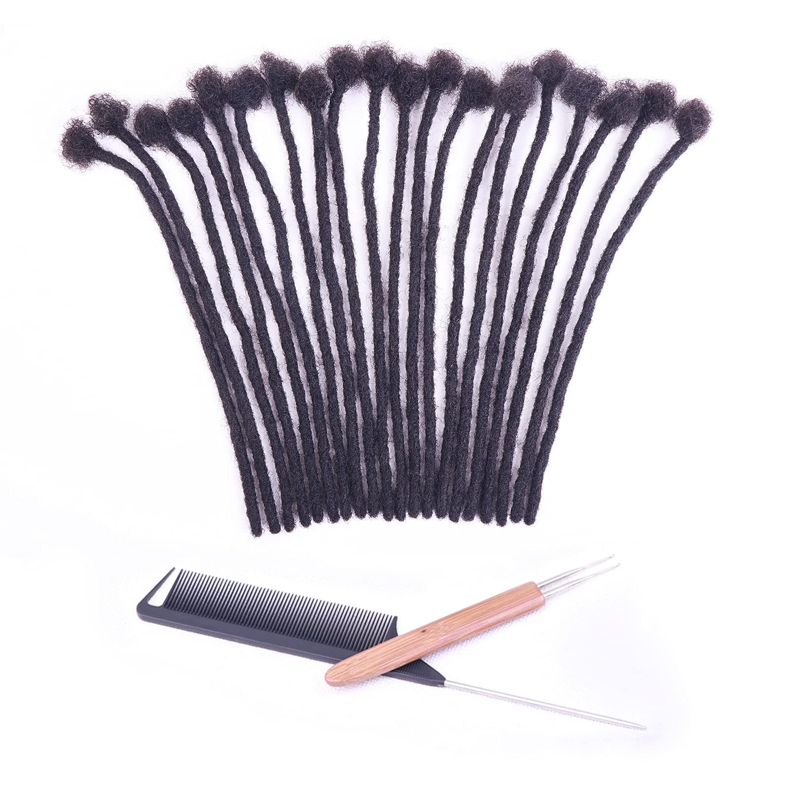 0.4cm Width 10 Inch 30 Strands 100% Human Hair Loc Extensions, Full Handmade Dreadlock Extensions for Men Women Kids Can Be Dyed and Bleached with Needle and Comb Unprocessed Natural Black