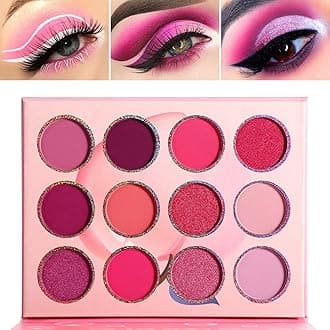 ecofavor Pink Eyeshadow Palette, DE’LANCI Professional Matte Shimmer Metallic 12 Shades, Eyes Shadows Makeup Pallet, High Pigmented Waterproof Small and Cute Makeup Pallete