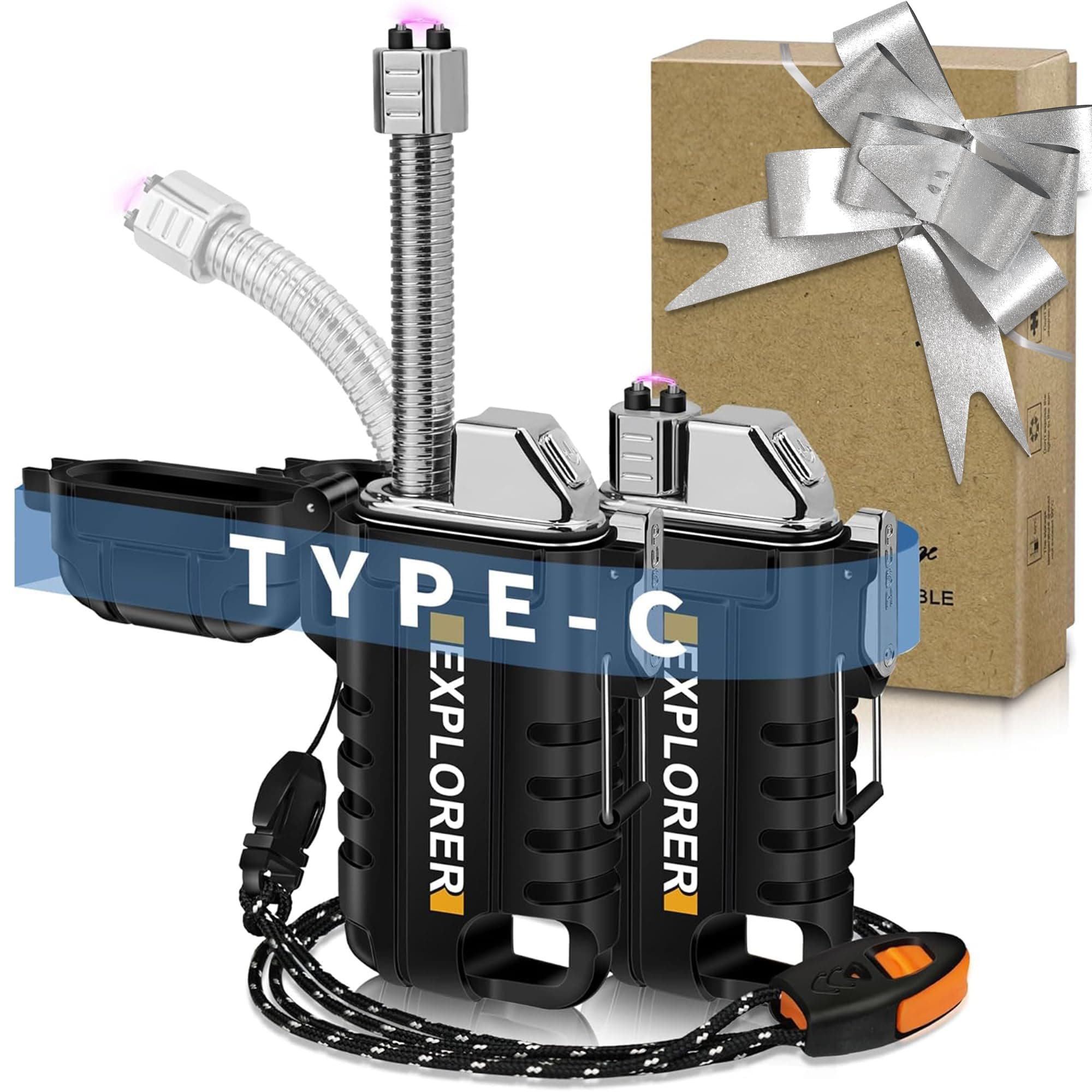 USB C Rechargeable Lighter, 360° Flexible Neck, Wind & Water Proof, Electric Arc Lighters for Candle, Camping