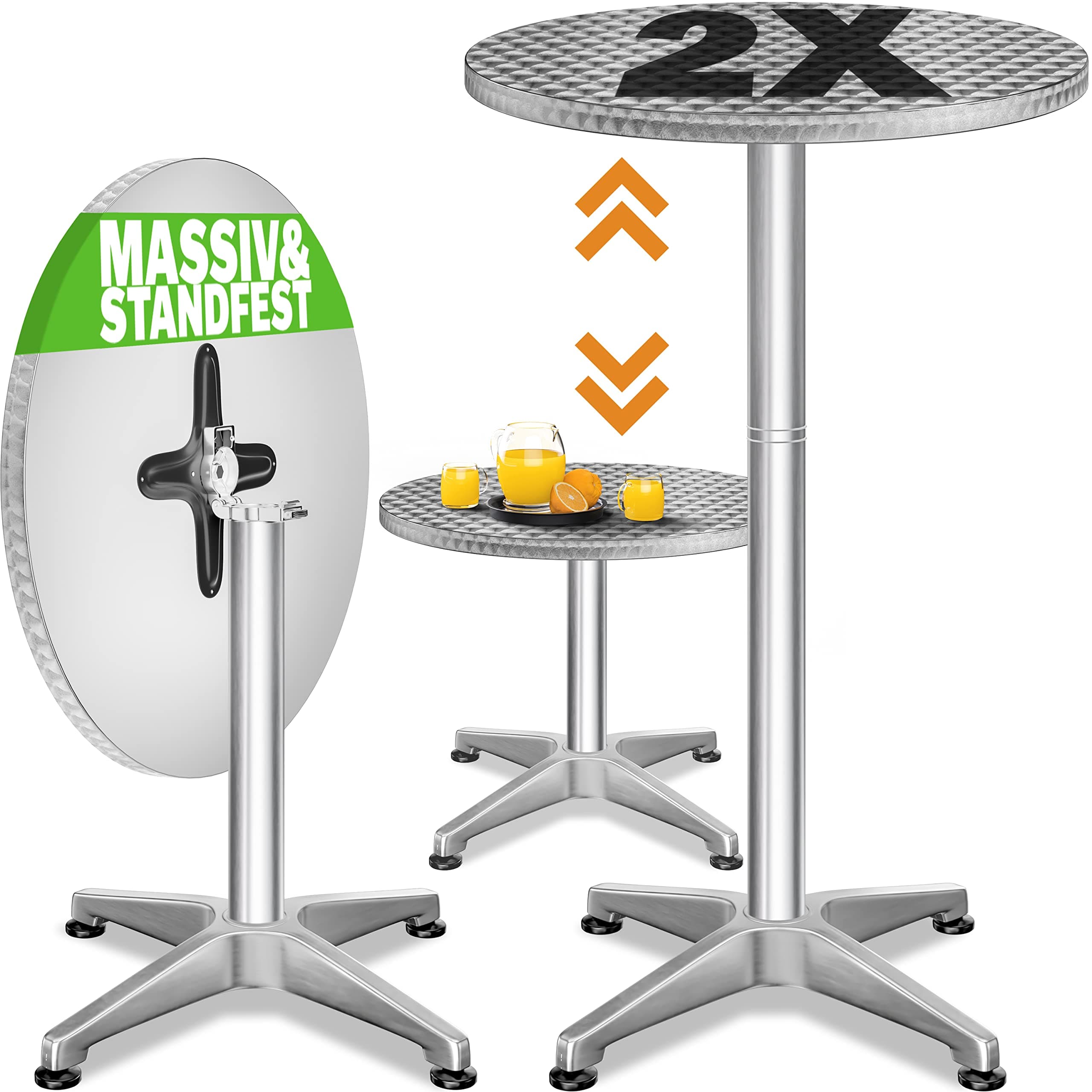 CASARIA® Bar Table | Set of 2 | Foldable & Stable | Height Adjustable 70 cm 115 cm | Round with 60 cm Diameter | Stainless Steel | Indoor Outdoor Versatility | Café | Bistro | Pub | Drinks | Cocktails