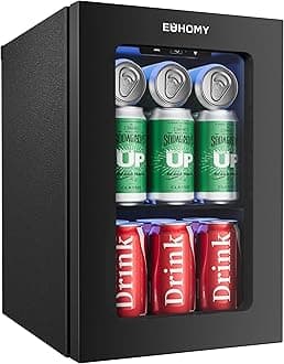 - EUHOMY 18L Beverage Refrigerator Cooler, 24 Cans Mini Fridge with Quiet Compressor, Countertop Small Fridge with 40°F-61°F Digital Temperature Control, LED Lgiht for Home, Bar, Office