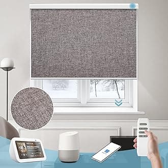 Smart Roller Shade 100% Blackout, Motorized Shade Compatible with Alexa Google, App Control Blind for Window, Cordless Free Stop Blind Customized Size (Fabric Brown)