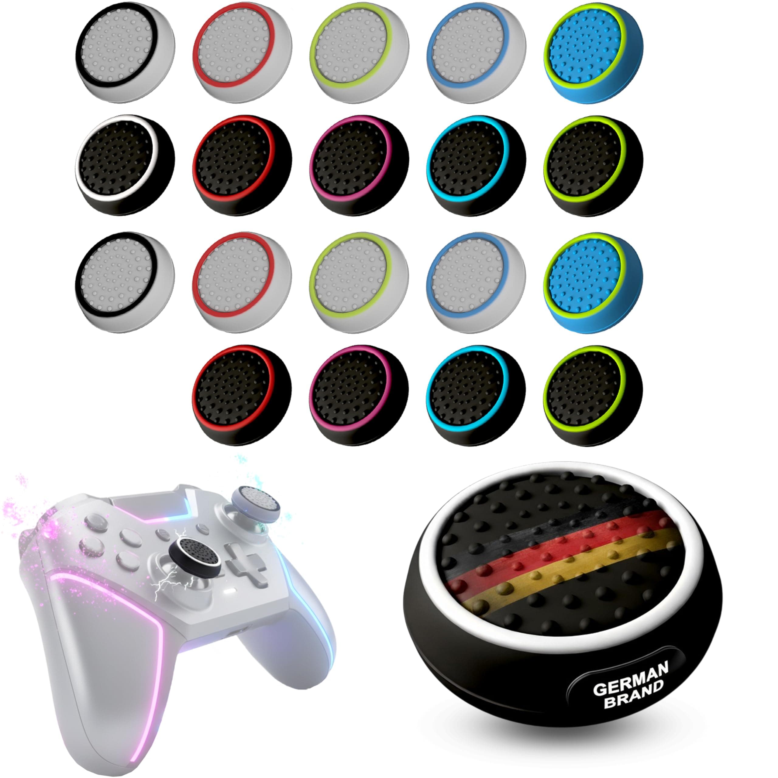 MatoSan 20 Thumbstick Grip Caps – Universal Silicone Controller Covers – Enhanced Grip, Precision & Protection – Anti-Slip Joystick Accessories for All Modern Game Controllers
