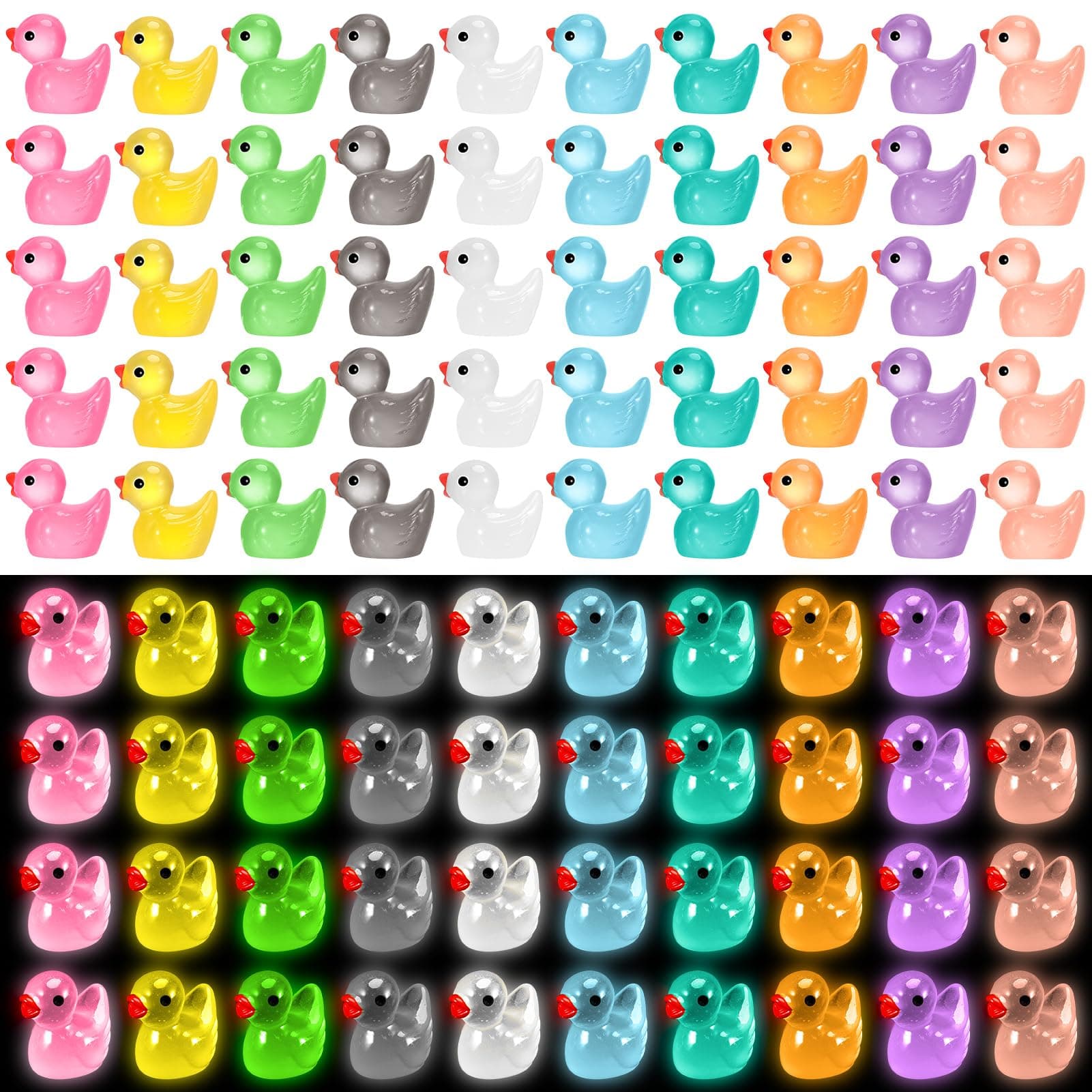 GSrenyu 200 Pcs Mini Ducks Glow in The Dark Ducks Mini Resin Ducks Tiny Ducks Resin Ducks Little Ducks Small Ducks Mini Resin Animals Miniature Ducks for Garden Landscape Dollhouse Party Potted Decor