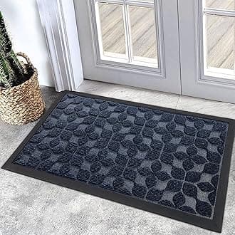 Bulijojo Sturdy Front Entrance Doormats,Durable Heavy Duty Welcome Mat,Thick Absorbent Natural Rubber Non Slip Mat,Easy Clean Entryway Mat 17"x30" Geometric Blue
