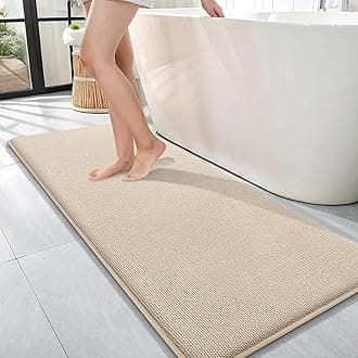 OLANLY Thick Memory Foam Bath Mat Rug 47x17, Extra Soft Absorbent Bathroom Rug, Quick Dry Bath Mats, Non-Slip, Machine Washable Carpet for Bathroom, Tub and Shower, Home Decor Accessories, Beige