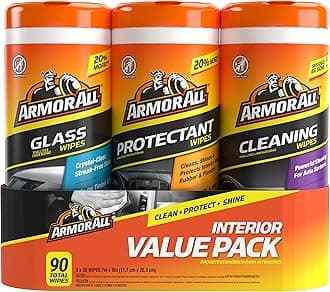 Armor All Protectant, Glass and Cleaning Wipes, Wipes for Car Interior and Car Exterior, 30 Count Each (Pack of 3)
