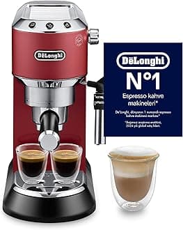 De'Longhi Dedica Pump Espresso Manual Coffee Machine | Cappuccino, Latte Macchiato With Milk Frother | Thermo Block Heating System For Accurate Temperature | Easy To Clean | EC685.R (Red)