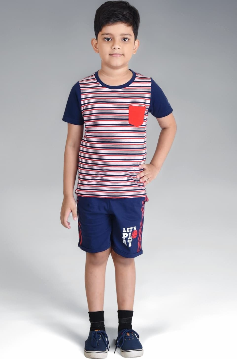 Clothe Funn Boys Coordinate Set (Stripes, Navy, 7-8 Years)