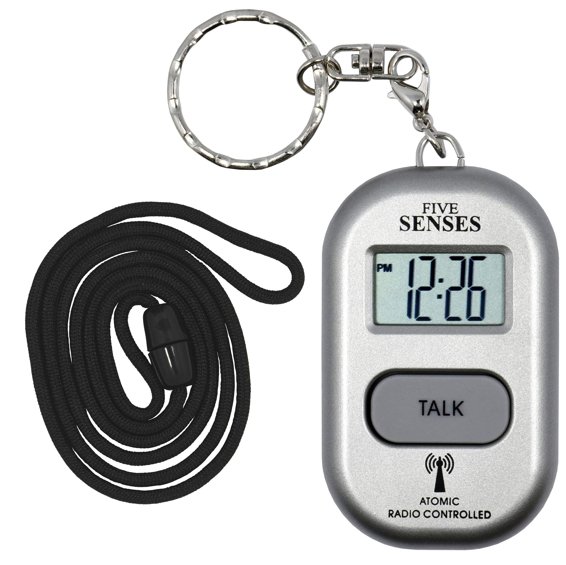 TimechantAtomic Talking English Clock with 5 Pill Reminder Alarm - Talking Pendant and Keychain Interchangeable by 5 Senses (1281A)