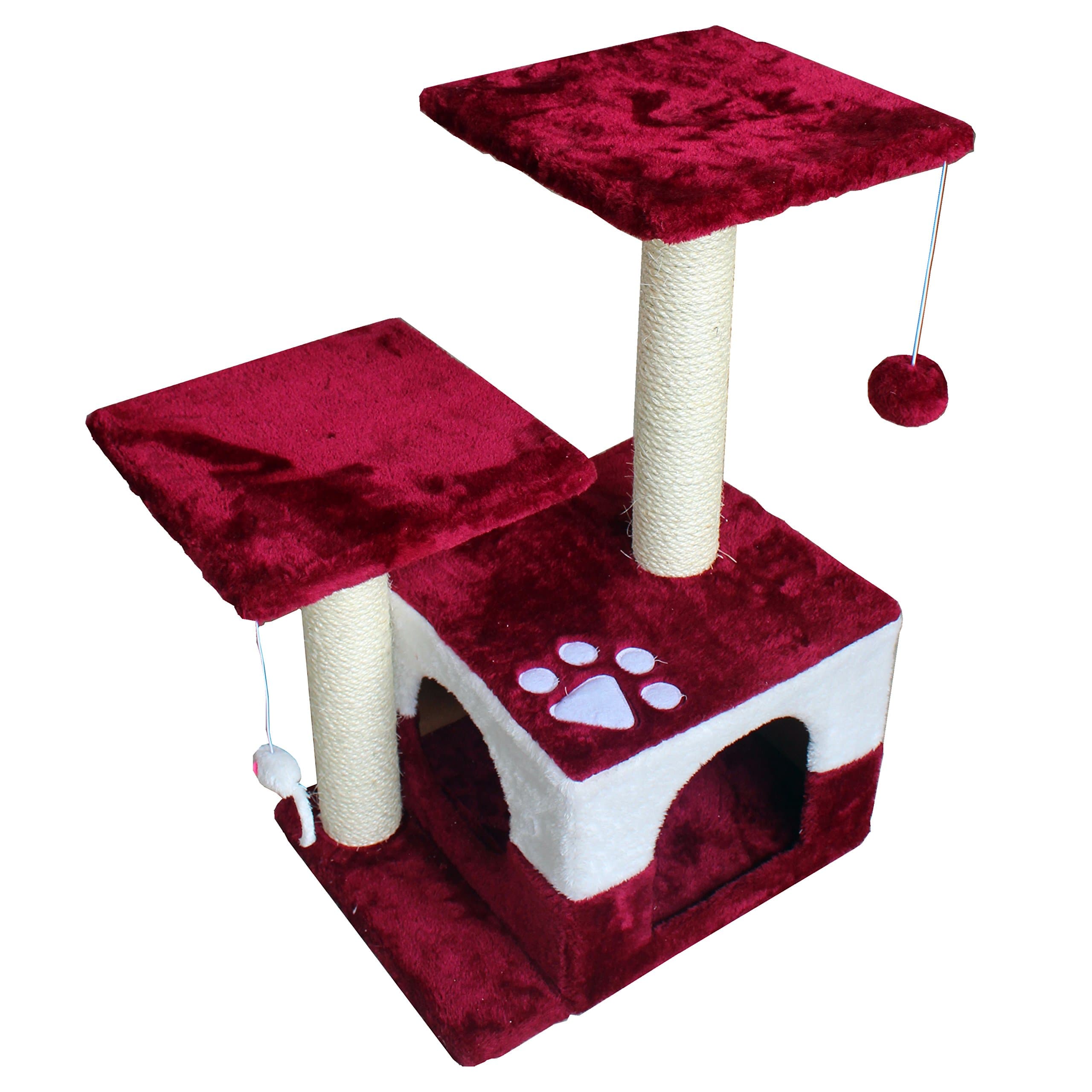 Cat Tree Condo Furniture Scratch Post Perch Post Pet House Perch Activity Trees (Red, 27-Inch)