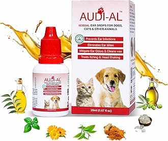 Audial Ear Drops for Pets|100% Herbal Gentle Ear Cleaner for Ear Infections Ear Mites Bad Odour Head Shaking in Dogs and Cats|No Side Effects (Pack of 3)