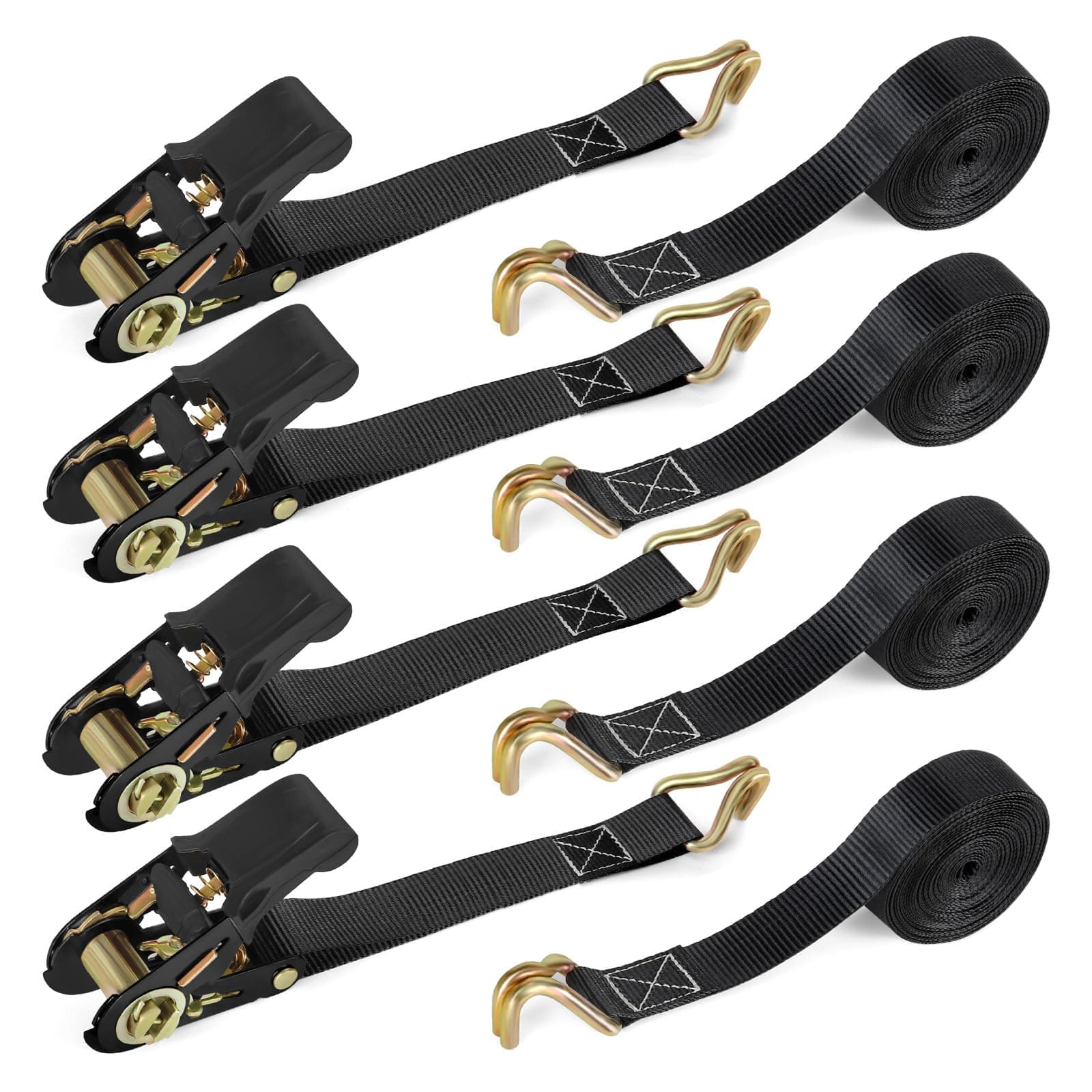 Ratchet Straps with Hook - 4 Pack 6M x 25MM Heavy Duty Tie Down Straps with Cam Buckle for Motorcycles/Car/Trailer/Household