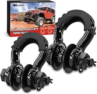 Nilight 3/4" D Ring Shackle with Towing Pulley 2 Pack 4.75 Ton (9500 Lbs) 7/8" Pin Heavy Duty Off Road Recovery Shackle with Isolators Washer Kit for Jeep Truck Tractor Vehicle ATV UTV, Black