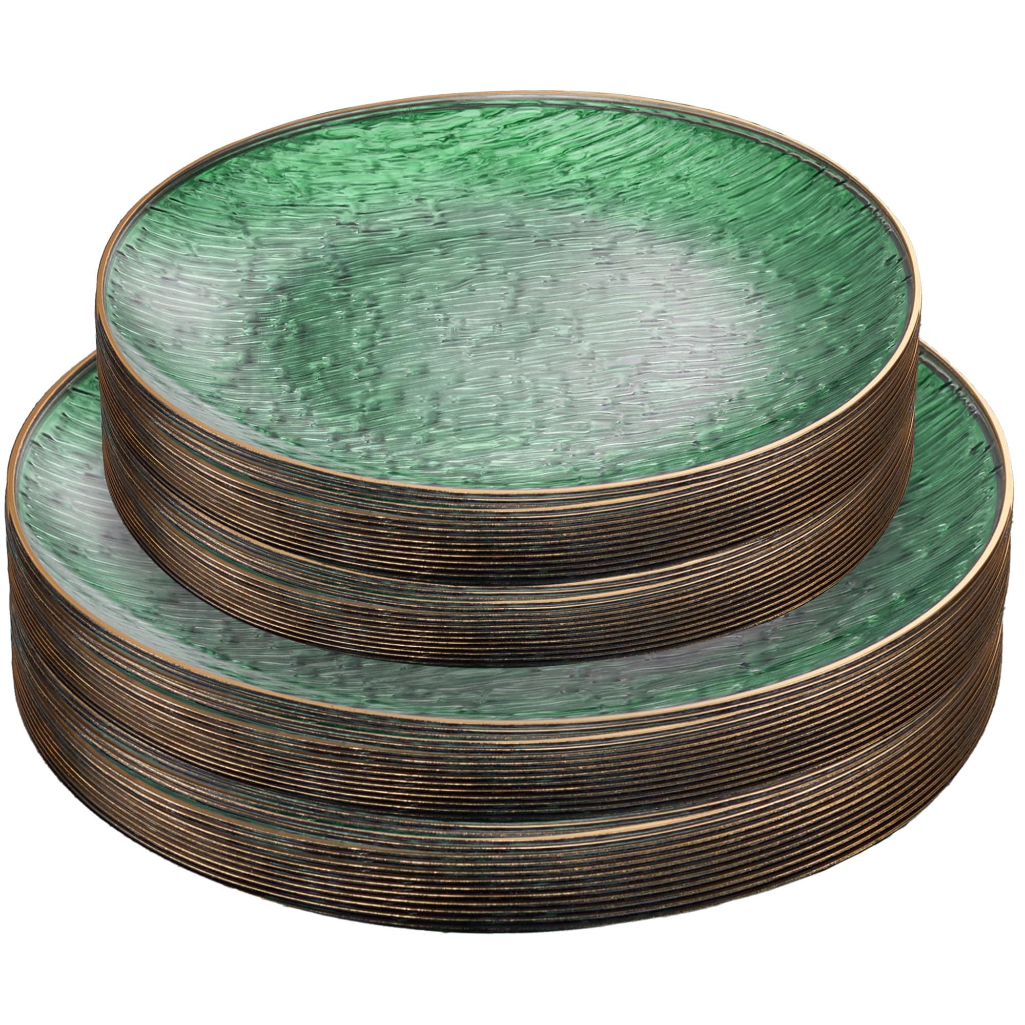 PLASTICPRO 48 Pieces Elegant Plastic Plates for Party Green with Gold Rim Includes 7" inch and 10" inch Fancy Plastic Plates Disposable Dinnerware