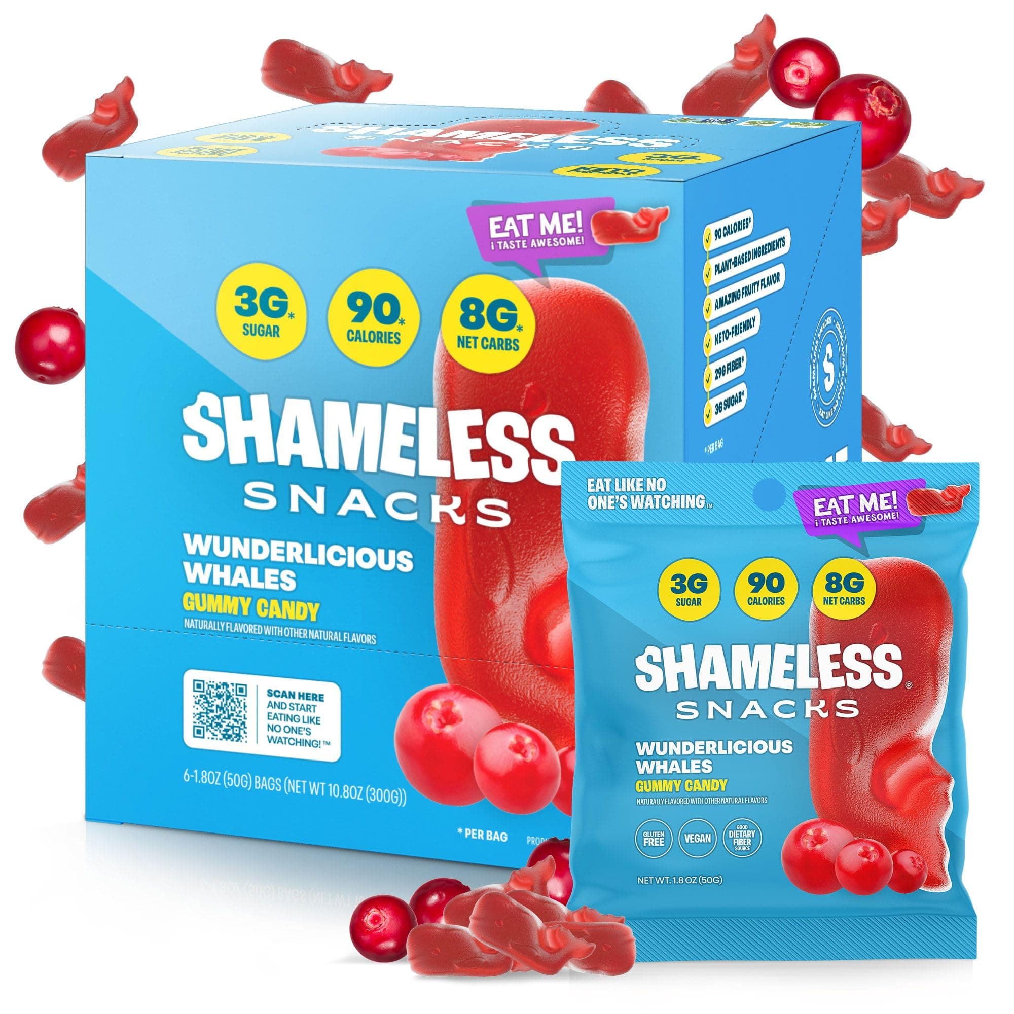 Shameless Snacks - Healthy Low Calorie Snacks, Low Carb Keto Gummies (Gluten Free Candy) - 6 Pack Wunderlicious Whales
