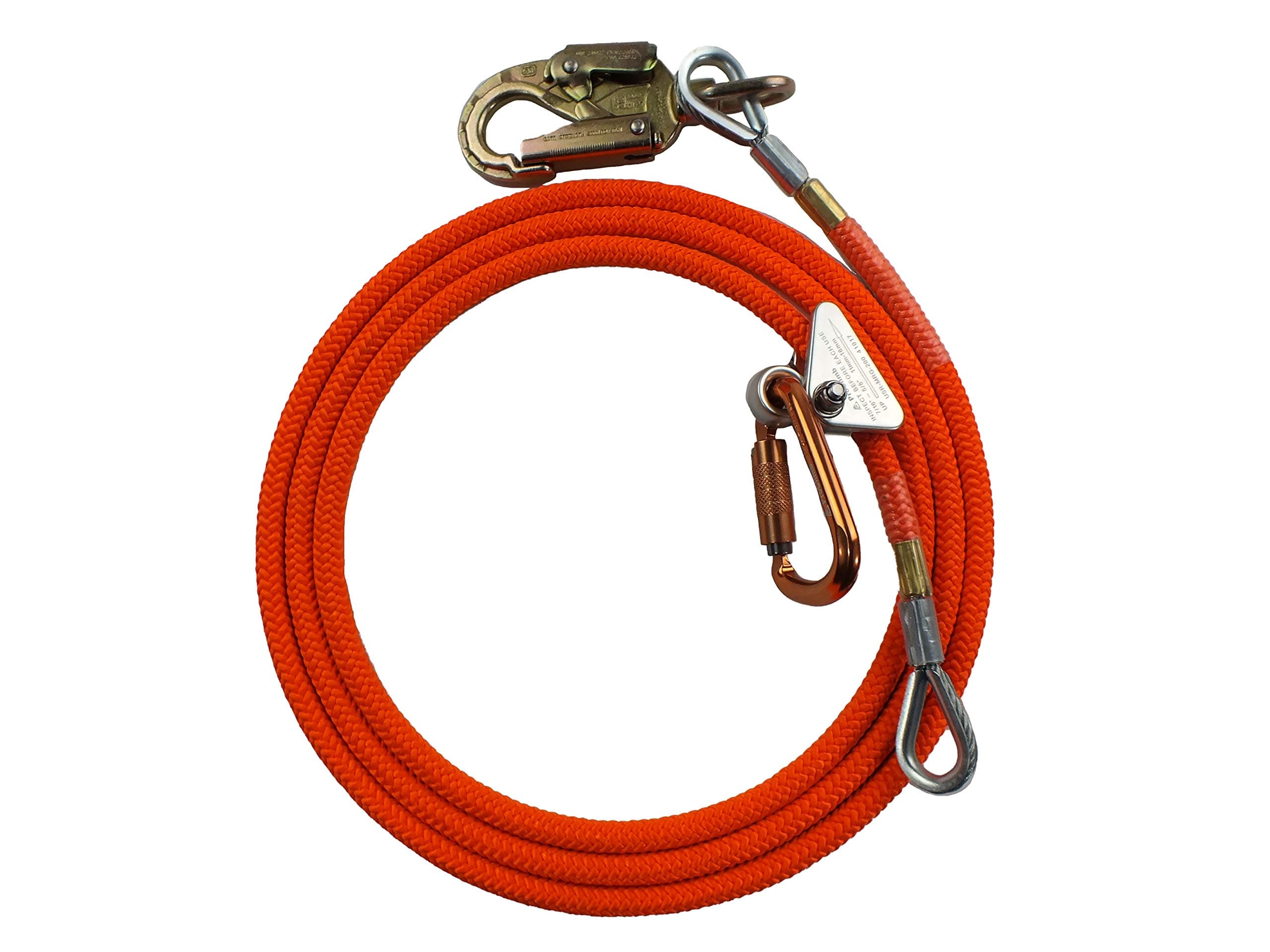 ProClimb Steel Wire Core Flip Line Kit (5/8 in) - Mini Rope Grab Adjuster, Adjustable Rope Lanyard, Low Stretch, Cut Resistant - for Fall Protection, Arborist, Tree Climbers (Orange - 12 feet)