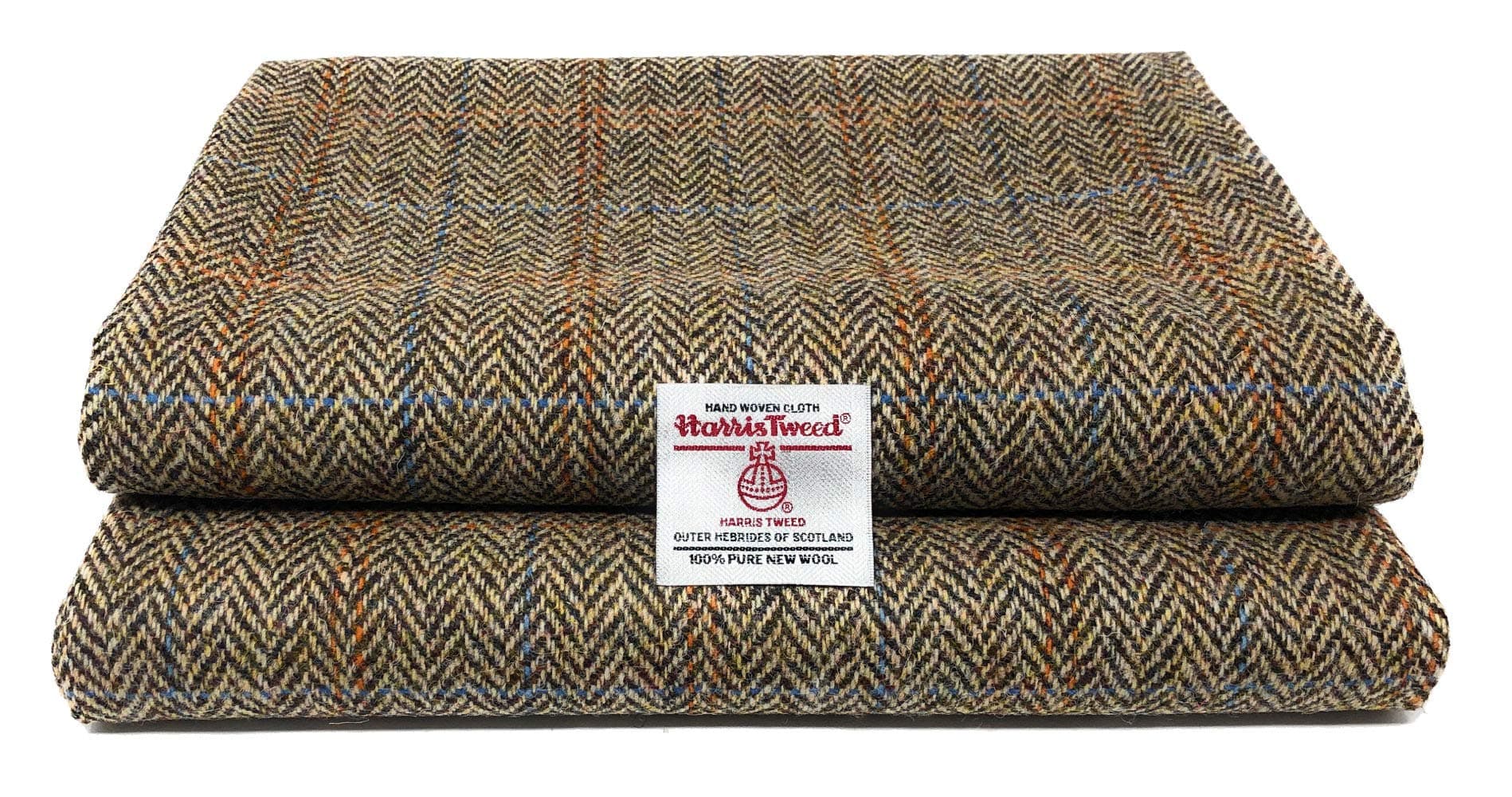 Traditional Harris Tweed Cloth with Authenticity Labels (Brown Herringbone, 100 x 150cm)