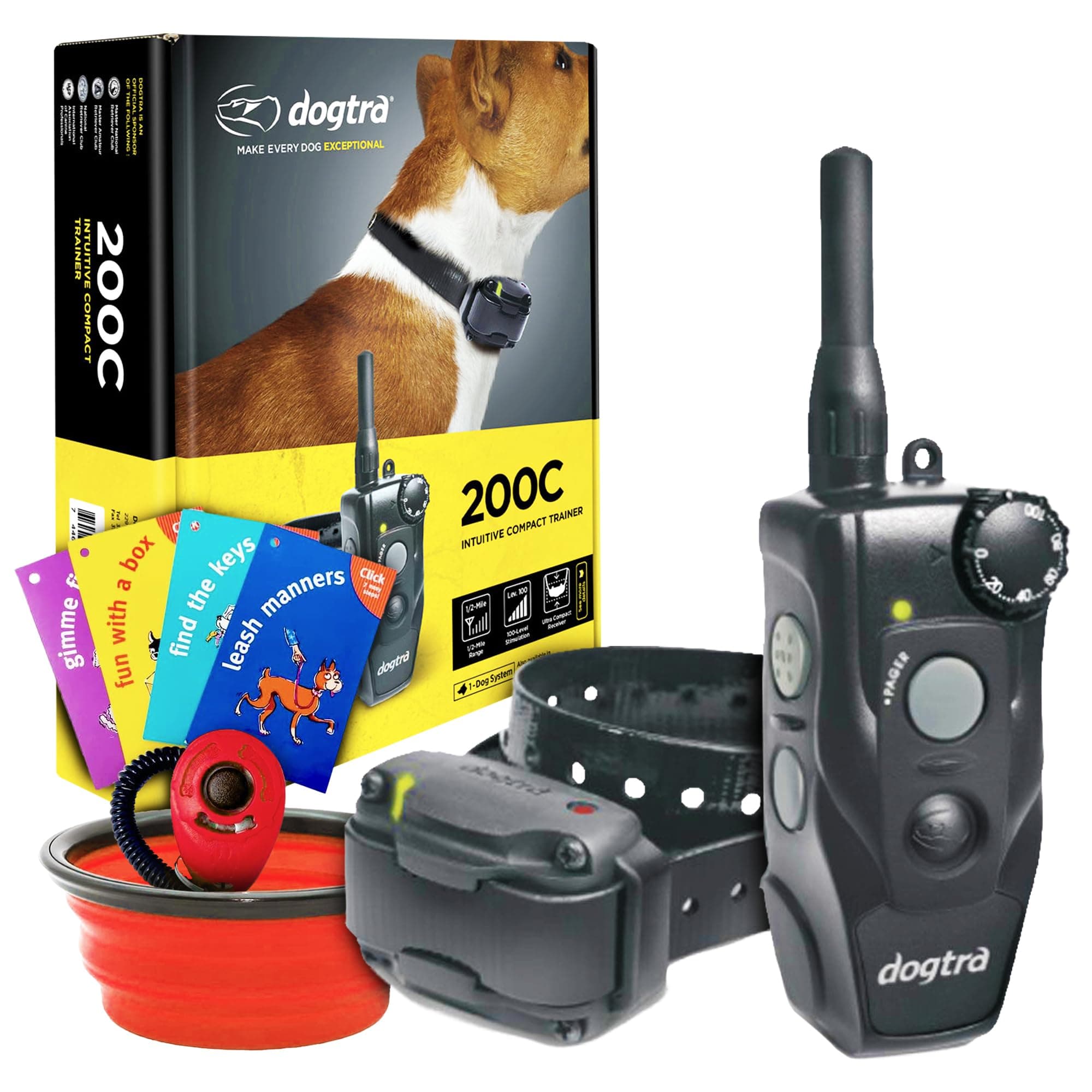 Dogtra 200C Remote Training Collar - 1/2 Mile Range, Rechargeable, Waterproof - Plus 1 iClick Training Card, Jestik Click Trainer - Value Bundle