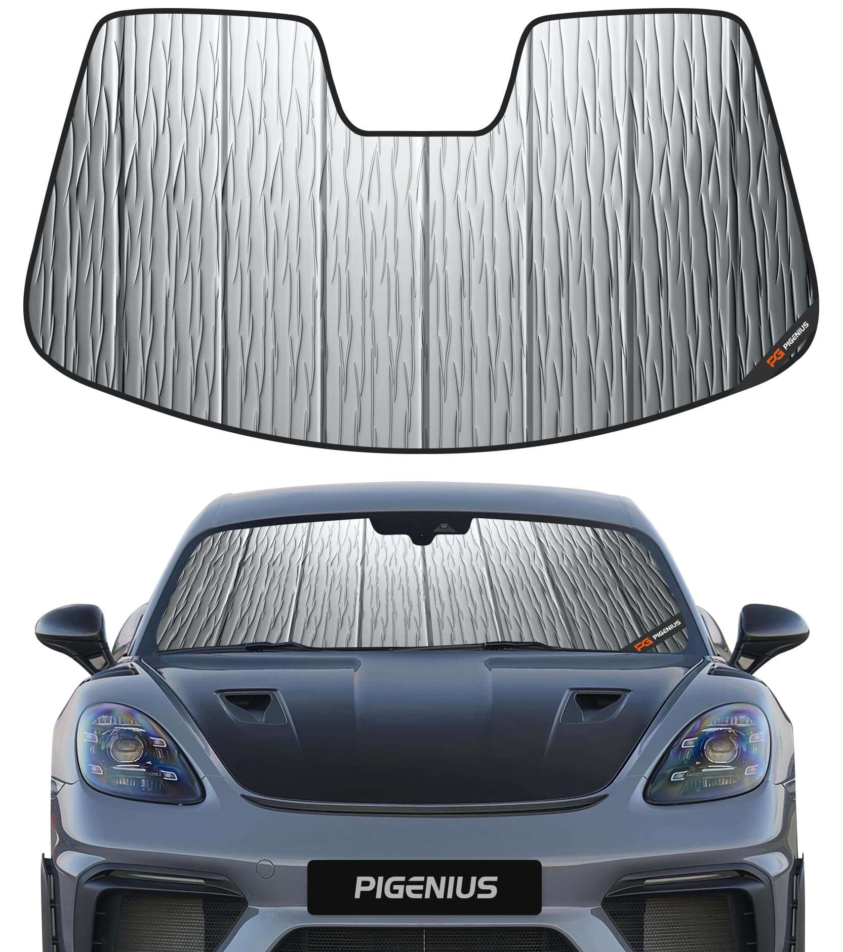 Windshield Sun Shade for Porsche 718 Cay-Man,2017-2024,Durable Front Window Sun Shade Shield,2-in-1 Reflective Sun Shade,Silver for Summer, Black for Winter