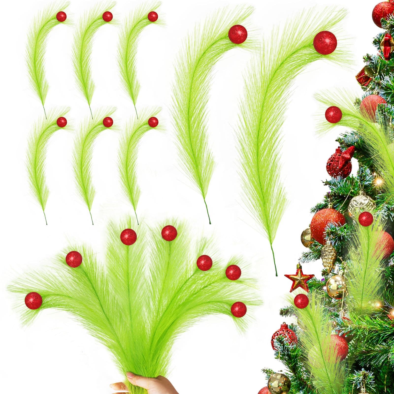 8 Pcs Christmas Tree Topper,17 Inch Christmas Tree Decorations,Red Green Christmas Tree Picks Ornaments for Tree Decorations