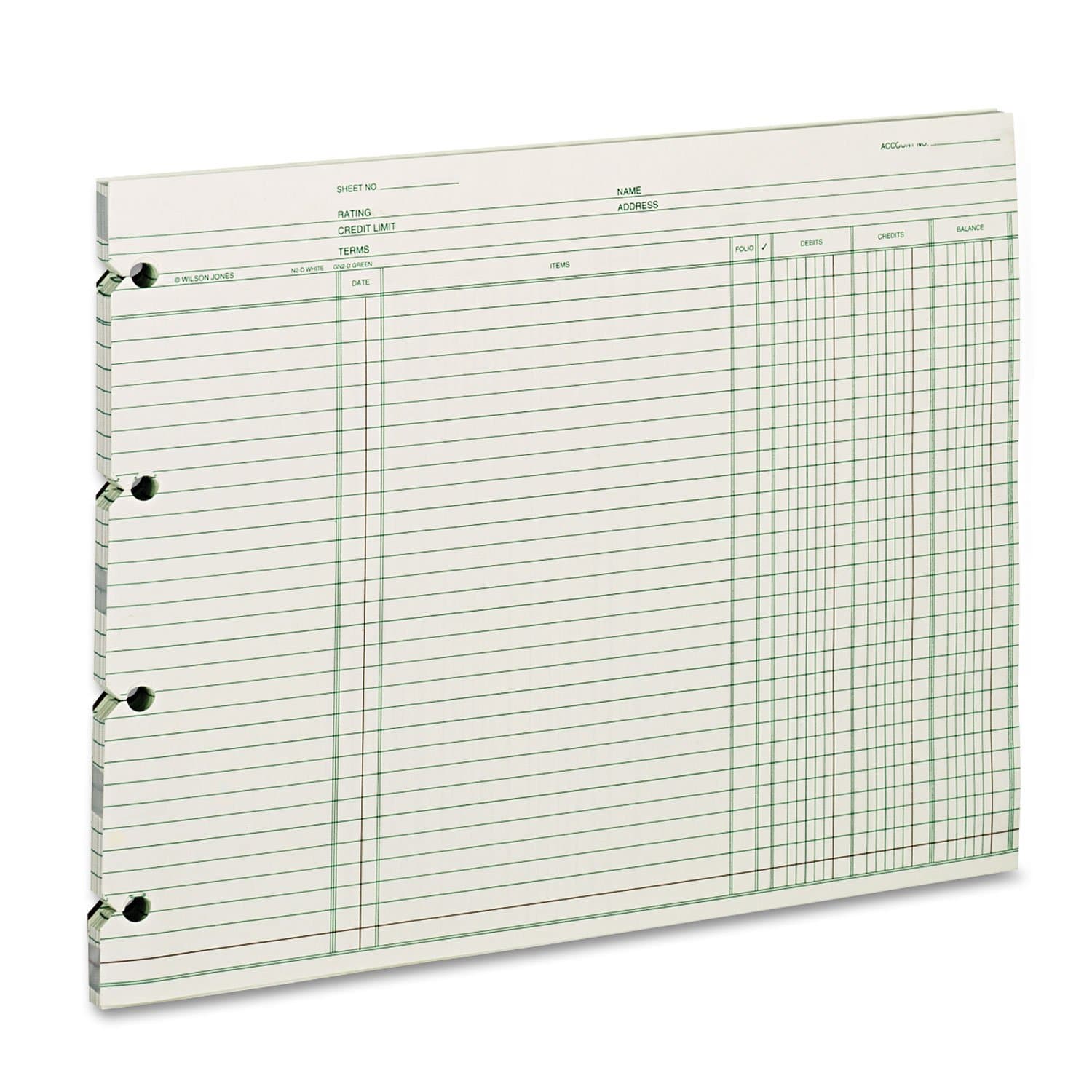 Wilson Jones Ledger Paper, Balance Ledger, 9-1/4" x 11-7/8", Green, 100 Sheets (GN2D)